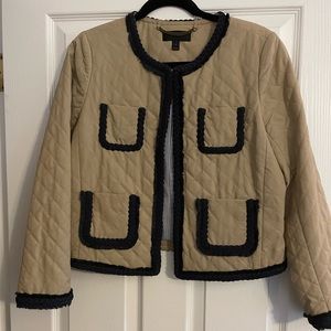 J CREW tan and navy quilted jacket. Worn once, like new. Smoke free home